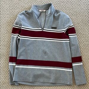 Stylish Gray and Burgundy Zip-Up Sweater